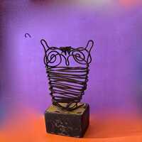 A Vintage Ivo De Santis Metal Owl On Glazed Ceramic Base Sculpture for Rosenthal Netter Italy