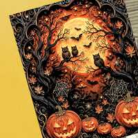 Owl Halloween Card Personalised, Spooky Forest Pumpkin Night, Full Moon Art Trick Or Treat Card, Got