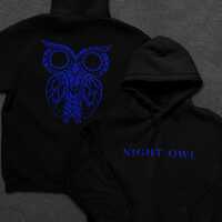 Night Owl Hoodie | Black Heavyweight Pullover with Symbolic Owl & Midnight Design – Unisex