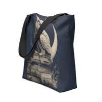 Owl on Books Tote Bag – Dark Academia Gothic Book Lover Gift, Moon Design
