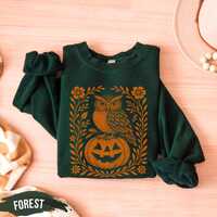 Owl Halloween Sweatshirt, Spooky Pumpkin Crewneck, Vintage Fall Pullover, Gothic Witchy Autumn Sweat