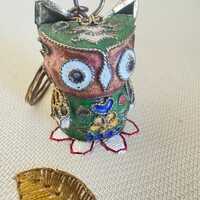 Vintage Miniature Cloisonné Owl Key Chain, Handmade, Vintage Cloisonne Owl Figurine Keychain 