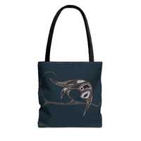 Owl Native Tribal Tote Bag (Blue), Hand Drawn Art, Southwestern Shoulder Purse, Unique Ethnic Print,