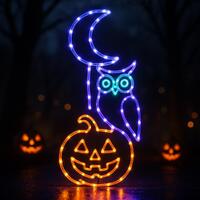 Halloween Wire Art Template, Owl on Pumpkin with Moon Outline, DIY Neon Rope Light Craft Pattern