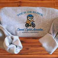 Embroidered Funny Cycling Sweatshirt, Owl Bike Crewneck, Casual Cyclist Gift, Tour de Block Unisex P