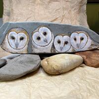 Barn Owl Painted Rock – Hand Painted Stone Art of Four Owls, Wildlife Home Decor, Bird Lover G