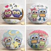 4-Piece Cute Owl Round Pillow Covers: Modern Pillowcase, Decorative Cushion Case Set for Sofa & 