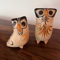 Vintage TONALA Mexican Art Pottery OWLS Pair