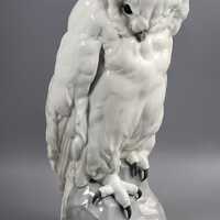 Gebruder Heubach Snow Owl by Otto Pech, Large White Porcelain Figurine, c.1910