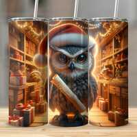 Christmas Owl Tumbler Wrap, Santa Hat Owl Design, 20oz Skinny Tumbler Digital, Cute Owl Gift, Holida