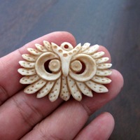 Excellent Detail Hand owl pendant bead, Bone carving, Jewelry making Supplies S4194