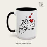 Cute Owl Mug with Hearts 11 & 15oz, Funny Bird Coffee Cup, Gift for Owl Lover, Valentines Day Mu
