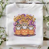 Funny Owl Halloween T-Shirt: Ghoul Owls on Pumpkins, Fall Tee