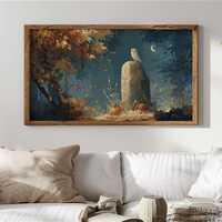 Rustic Autumn Forest Night Frame TV Art, Owl and Moon Art for TV, Serene Woodland Decor, Mystical Fa