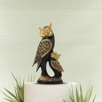 Black And Gold Owl Sculpture — Elegant Owl Figurine for Home And Office Decor, Modern Tabletop