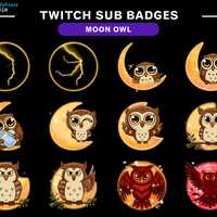 Moon Owl Twitch Sub Badges, Cute Owls Evolving Badges with Moon Phases for Streamers