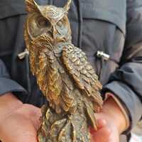 Exquisite Collectible Copper Owl Statue,Owl Figurine, Unique Tabletop Art ,Owl Sculpture Garden Deco