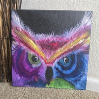 Abstract owl acrylic owl painting on canvas small wall decor colorful art
