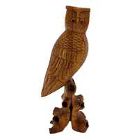 Hand Carved Owl on Perch Natural 9” Tall Lightweight Textured