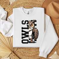 Gildan Owls Mascot Hoodie Sweatshirt, School Spirit Owl Graphic, Cute Team Pride Crewneck