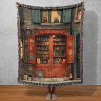 Owl Bookstore Woven Blanket: Cozy Library Tapestry, Book Lover Gift