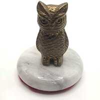 Vintage Mid Century Brass Owl on Marble Stand Paperweight