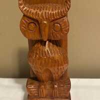 MCM Philcraft Hand Carved Teakwood Owl Bookend Statue Figurine