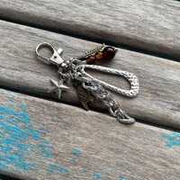 Beaded Bag Charm: Owl, Feather, Star Keychain, Silver, Brown, Gold