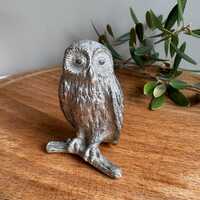 Owl Ornament, Vintage White Metal Owl
