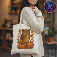 Autumn Owl Tote Bag   Fall Pumpkin & Owl Canvas Bag for Thanksgiving, Halloween, and Everyday Us