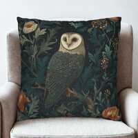 Owl Enchanted Forest Whimsical Throw Pillow Cover, Castlecore William Morris Style, Dark Whimsigoth 