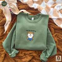Owl Be Reading Embroidered Sweatshirt | Cute Book Lover Crewneck | Reading Owl Embroidery Sweater | 
