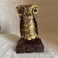 Vintage Brutalist Owl – Torch Cut – Wood Base made in Spain – Owl made in Hong Kon