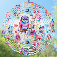 Owls Wind Spinner Sublimation Design, Boho Owls and Flowers Wind Spinner PNG, Watercolor Boho Floral
