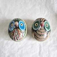 Vintage Hand Painted Ceramic Owl Trinket Boxes, Colorful Collectible