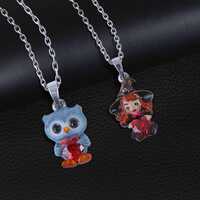 Witch Doll Necklace, Owl Necklace, 3D Enameled Gothic Halloween Pendant, 925 Sterling Silver Spooky 