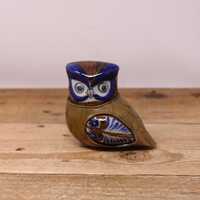 Vintage Mexican Tonala & Brass Owl Figurine - Mexican Folk Art