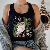 SNOWY OWL Tank Top, Mystical White Owl Tank Top, Witchy Tee, Racerback Tank Top, Forest Bird Shirt, 