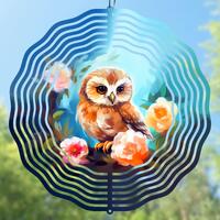 Cute Owl Wind Spinner Sublimation Design PNG, Garden Decoration, Sublimation Spinner Template, Round