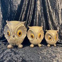 MCM Freeman McFarlin Big Eyed Owl Pottery Sculptures. Family of 3