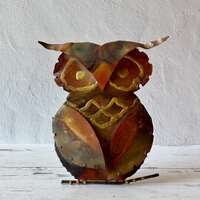 Vintage MCM Brutalist Handmade Metal Owl Travel Souvenir from the Copper Post in Copper Harbor Michi