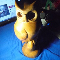Early 1970's Hand-Carved WOODEN OWL SCULPTURE! One Foot Tall!  30.00 Shipped!!
