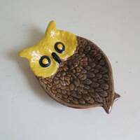 Vintage 1960s Owl Brown and Yellow Ceramic Dish