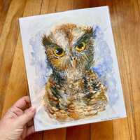 Ornery Screech Owl giclee art print from original watercolor painting