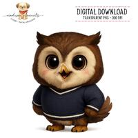 Cute Owl Mascot Digital PNG download, Cartoon Owl Image, Nursery Decor Art, Animal Clipart, Kawaii O