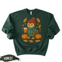 Cute Fall Owl Sweatshirt – Autumn Pumpkin Spice Coffee Pullover, Cozy Fall Outfit, Halloween S