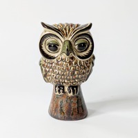 Midcentury Mexican Ceramic Owl by Carlos Villanueva, Handpainted Figurine, Signed, 1960s