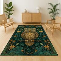 Golden Owl Rug: Mystical Botanical Decor Accent