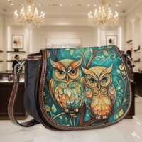 Charming Owl Flap Saddle Bag – Colorful PU Leather Crossbody, Adjustable Strap, Perfect Gift f