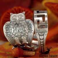 Owl Wrap Ring, Antique Greek Owl Ring, Vintage Spiral Ring, Vintage Art Nouveau Bird Jewelry, 800 Si